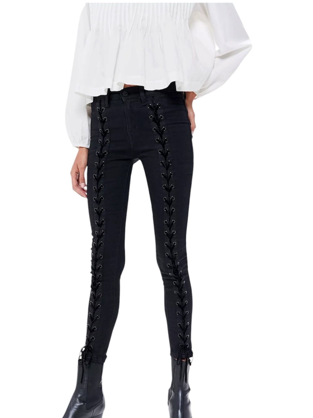 Neon Blonde Black Lace-Up Skinny Jeans - Women